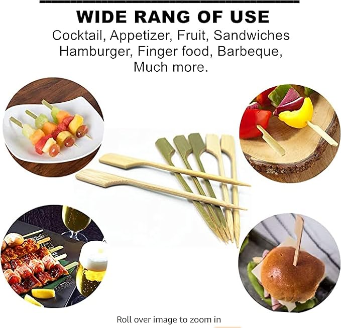 4.7 inch (1000 Pack) Bamboo Wooden Paddle Picks Skewers for Cocktail，Cocktail Picks for Drinks ，Toothpicks，Appetizers，BBQ，Fruit Kabobs，Sandwich，Barbeque Snacks.……4 Packs of 250 Each (1000 Count)