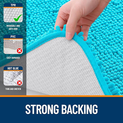 OLANLY Bathroom Runner Rugs 59x24, Soft Absorbent Chenille Bath Rugs, Rubber Backing Quick Dry, Machine Washable Long Bath Mats for Bathroom Floor, Tub and Shower, Home Decor Accessories, Aqua Sky
