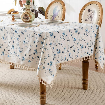 Rectangle Tablecloth Pastoral Style, Waterproof & Stain Resistant Table Cloth Wrinkle Free Table Cover for Dining/Kitchen/Patio, Washable Indoor & Outdoor Use, 55"X120" Blue