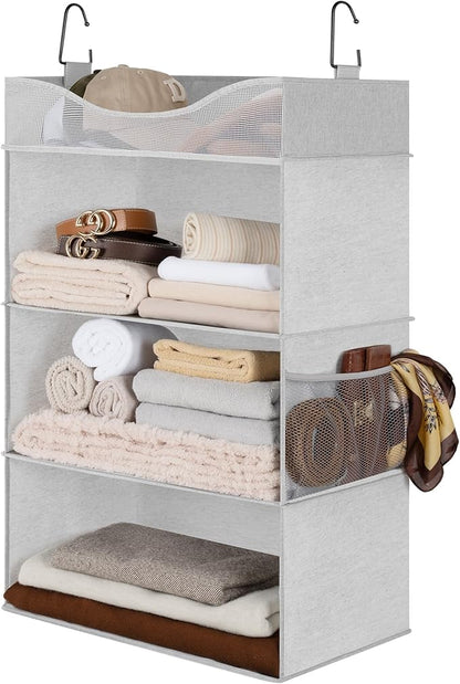 StorageWorks Hanging Closet Organizer, 3-Shelf Hanging Closet Shelves with Top Shelf, 19 ¾"W x 12" D x 31" H, Extra-Large Space, Light Grey