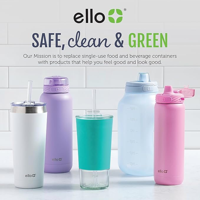Ello Port 40oz Tumbler with Carry Loop & Integrated Handle, Vacuum Insulated Stainless Steel Reusable Water Bottle, Travel Mug with Leak Proof Lid & Straw, Perfect for Iced Coffee & Tea, White