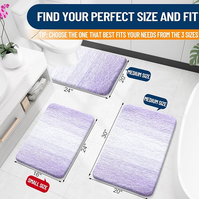 OLANLY Bathroom Runner Rugs Mat 59x24, Extra Soft Absorbent Microfiber Bath Rug, Rubber Backing, Quick Dry, Washable Long Bath Mats for Bathroom, Tub and Shower, Home Decor Accessories, Light Purple