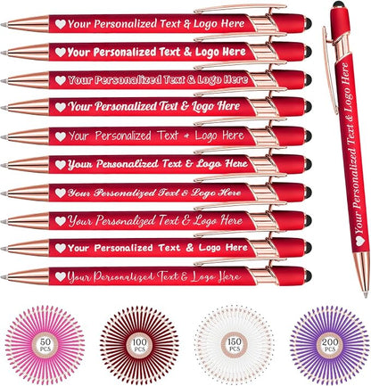 STREADVE Personalized Custom Pens 10 Engraved Writing Pen with Name Logo, Customized Promotional Items Stylus Pen Gifts for Women Realtor Reunion Wedding Business, Red