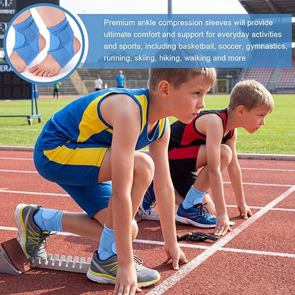 Honoson 2 Pcs Ankle Brace Kid Ankle Support Youth Neoprene Lace up Compression Sleeve Foot Brace Stabilizer with Adjustable Strap for Sport Sprained Plantar Fasciitis Achilles Tendonitis(Light Blue,S)