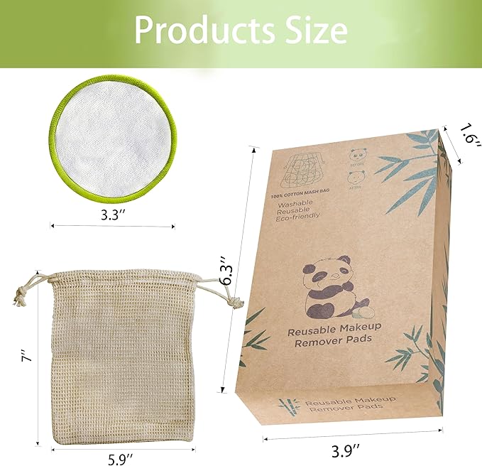 20 Pack Reusable Makeup Remover Face Pads with Laundry Bag Washable Soft and Comfortable Cleaning Face Skin,Washable Bamboo Cotton Rounds (White)