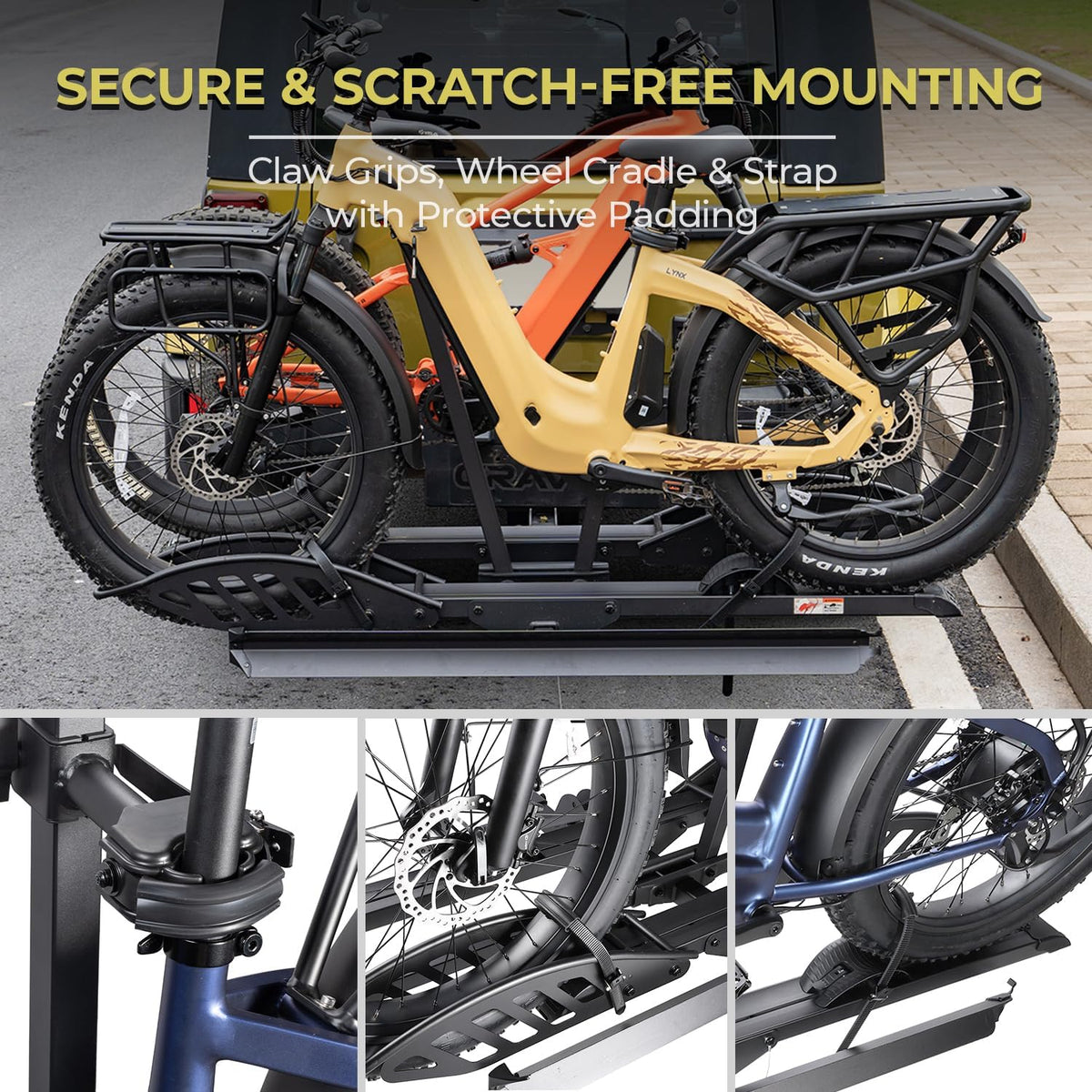 CyberRack E2 Hitch 2-Bike Rack for Car, Ebike Rack with Loading Ramp & Hitch Lock, Fits SUV, Truck, RV, Van with 2” Receiver, Holds Fat Tire Bikes 2.5” to 5.0” Wide
