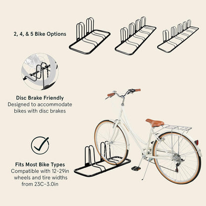 Retrospec Stash Rack 2, 4 & 5 Bike Floor Stand Bicycle Storage Organizer for Mountain Bike, Road Bike, Weather Resistant Fine Powder Steel Coating Fits Wheels up to 3"