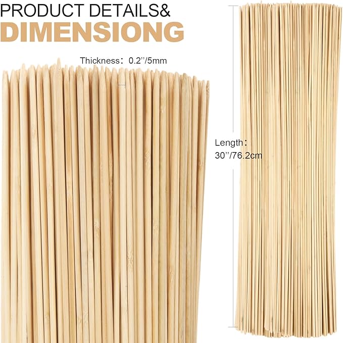 Suclain 500 Pcs Marshmallow Roasting Sticks 30" Long 5mm Thick, Smores Sticks Bamboo Skewers BBQ Kabob Grilling Barbecue Roasting Camping for Outdoor Fire Pits Campfires