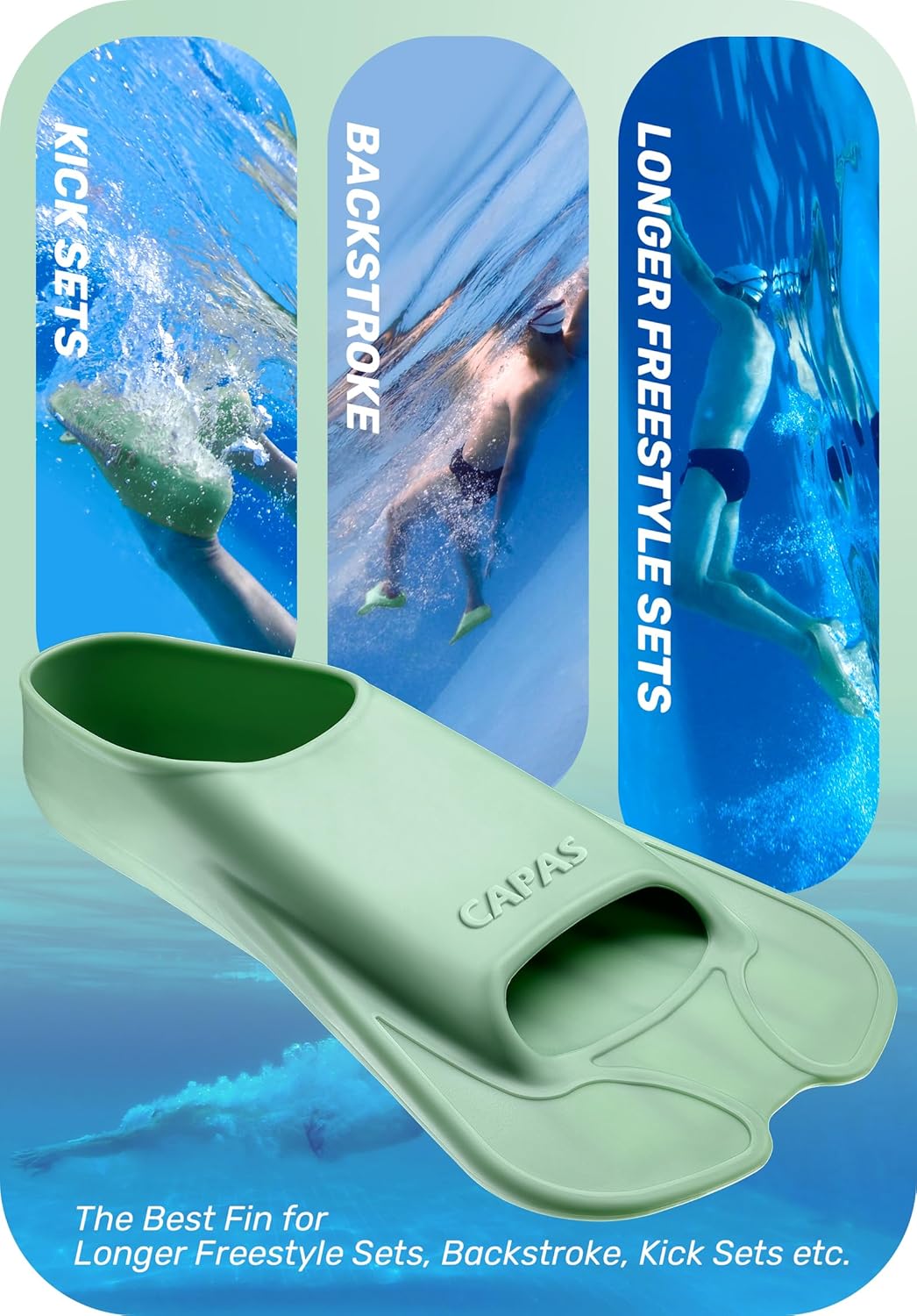CAPAS Swim Training Fins Comfortable Silicone Lap Swimming Short Blade Floating Flippers with Mesh Bag for Adult Men Women Build Leg Strength