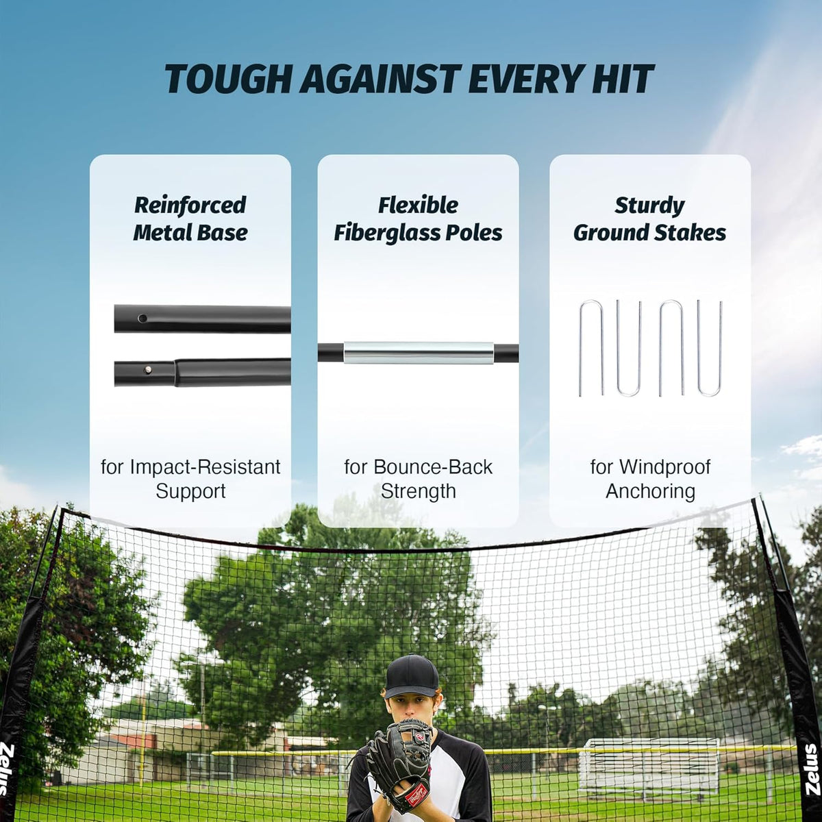 12x9ft / 16x10ft Barricade Backstop Net, Ball Sports Barrier, Practice Net for Baseball, Softball, Lacrosse, Soccer, Basketball and More