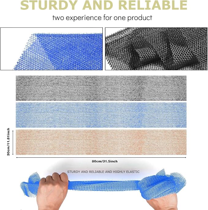 3 Pieces African Bath Sponge African Net Long Net Bath Sponge Exfoliating Shower Body Scrubber Back Scrubber Skin Smoother,Great for Daily Use (Black、Blue、Brown)