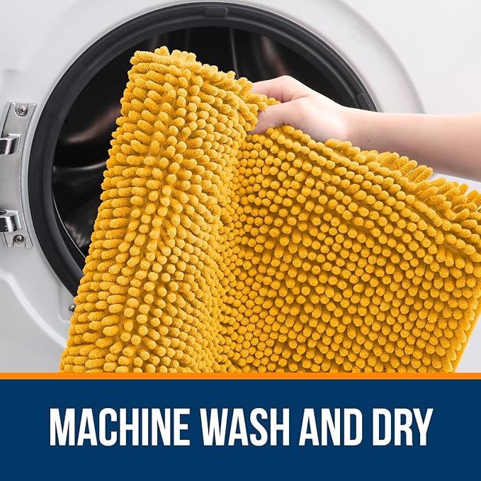 OLANLY Bathroom Runner Rugs 70x24, Soft Absorbent Chenille Bath Rugs, Rubber Backing Quick Dry, Machine Washable Long Bath Mats for Bathroom, Tub and Shower, Home Decor Accessories, Golden Yellow