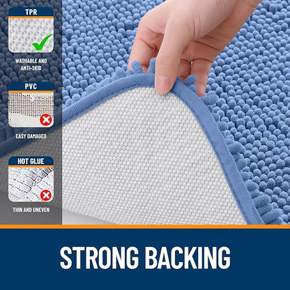 OLANLY Bathroom Runner Rugs 59x20, Soft Absorbent Chenille Bath Rugs, Rubber Backing Quick Dry, Machine Washable Long Bath Mats for Bathroom, Tub and Shower, Home Decor Accessories, Cornflower Blue