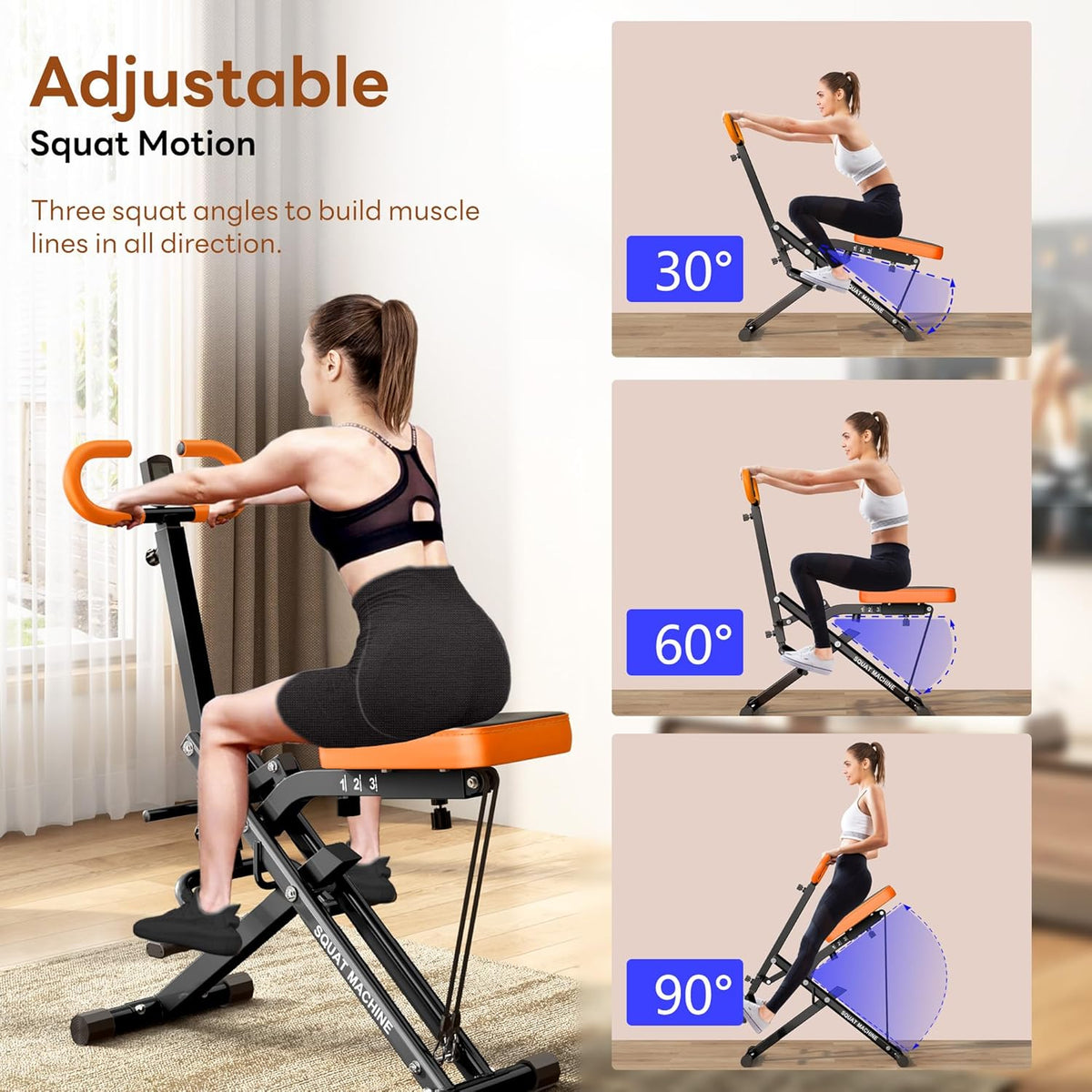 SogesPower Squat Machine for Home Gym, Squat Rowing Machine with Adjustable Resistance and Optional Full Motion, Squat Assist Trainer for Glutes & Legs Workout, Up to 330lbs