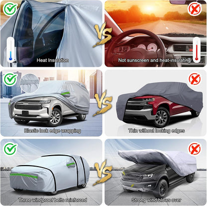TUCAREST 6-Layers Premium Full Car Cover Hard Shell Zipper Design Waterproof All Weather Weatherproof UV Sun Protection Snow Dust Storm Resistant Outdoor with Straps (Fit for SUV/MPV 181"- 190")