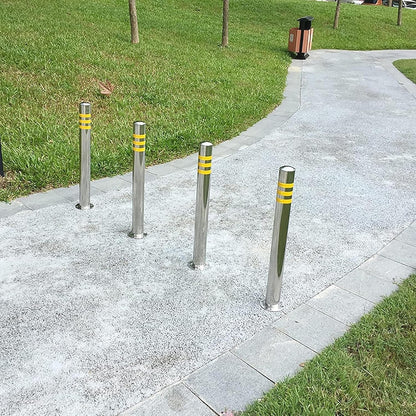 Stainless Steel Parking Bollards for Driveway, Industrial Safety Bollards Reflective Channelizer Post, Parking Barrier, Sturdy and Durable, Easy to Install, for Crowd Control(Silver (1pcs),8.9*100cm/3