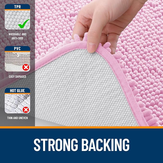 OLANLY Large Bathroom Rugs 59x35, Extra Soft Absorbent Chenille Bath Rugs, Rubber Backing Quick Dry, Machine Washable Bath Mats for Bathroom Floor, Tub and Shower, Home Decor Accessories, Pink