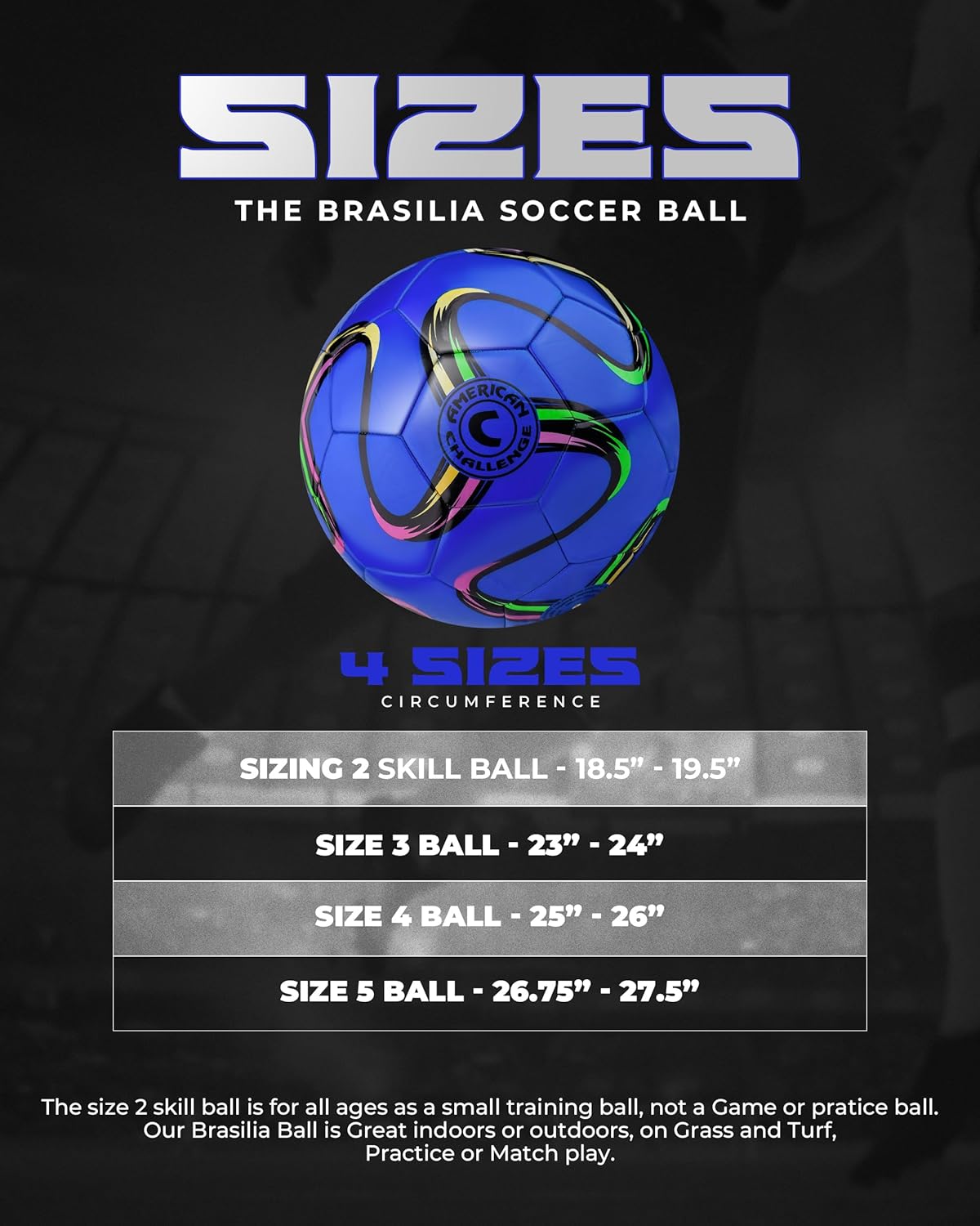 American Challenge Brasilia Soccer Ball – Soccer Ball Size 5, 4, 3 & 2 – for Youth & Adults – Ideal for Practice, Training & Grass Fields