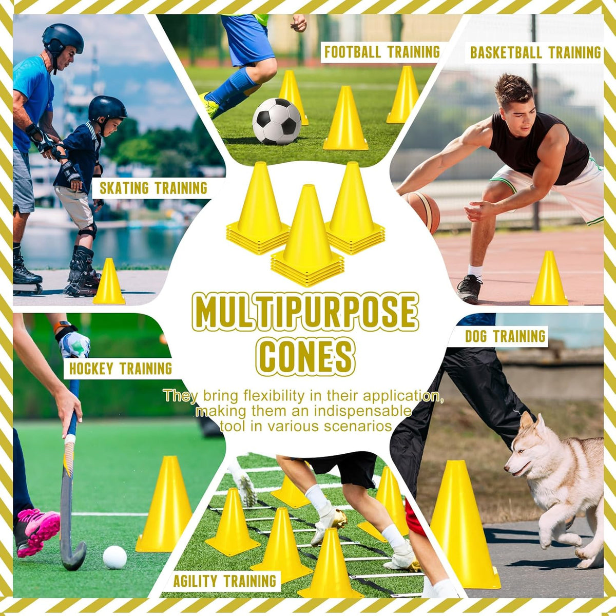 Syhood 30 Pack 7 Inch Plastic Traffic Cones Sports Training Agility Marker Mini Cones for Soccer, Skating, Football, Basketball, Indoor and Outdoor Games Sports Practice Equipment