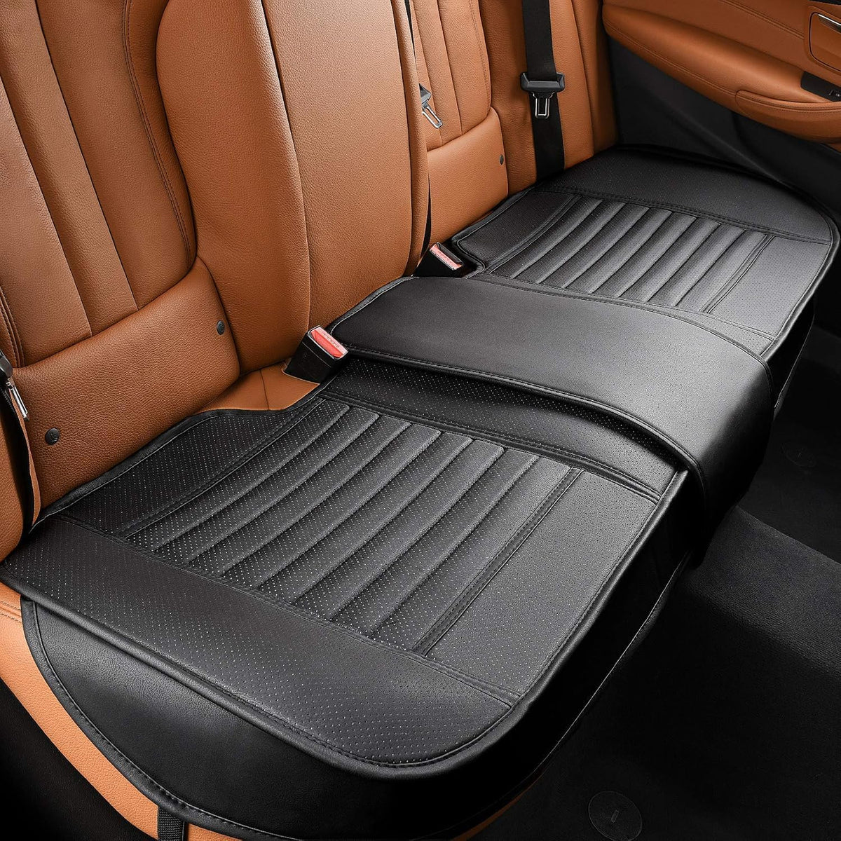 Universal Leather Car Seat Covers Full Set, Car Seat Cushion Covers Protector for Cars SUV Pick-up Truck Van Interior Accessories(Black)