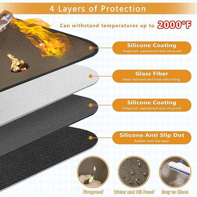Anze Under Grill Mat for Outdoor Grill, 38x65 Inch Anti-Slip BBQ Floor Mats, Easy to Clean Reusable Fireproof Grill Pad, Oil-Proof Waterproof Protector for Indoor Fireplace Pit Mat Brown