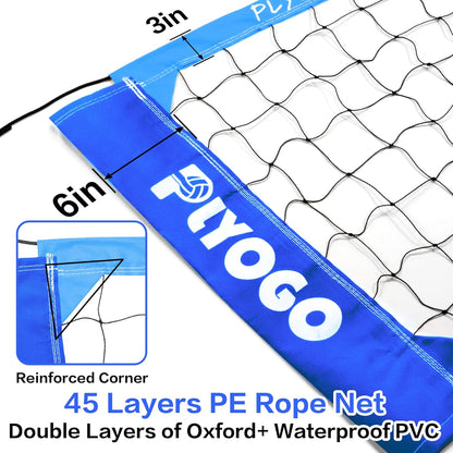 Volleyball Net for Backyard, Professional Portable Outdoor Heavy Duty Volleyball Net Set with Adjustable Aluminum Poles, Anti-Sag Design, Double Tension Adjuster for Beach, Grass |1680D Bag