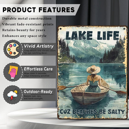 Vintage Lakehouse Tin Sign Lake Life Cuz Beaches Be Salty Retro Wall Decor Nostalgic Art Funny Metal Poster Indoor Store Cafe Toilet Kitchen Garden Plaque Bar Pubs Man cave 12 * 16inch