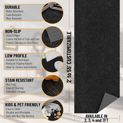 Ottomanson 2'7" x 16' Hallway Runner with Scraper Pile - Extra Durable Non-Slip Rug Mat for Indoor & Outdoor Use - Ideal for Kitchen, Entryway & Garage - High-Traffic Carpet, Black