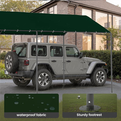 Carport, 10‘ x 20’ Heavy Duty Portable Garage All-Season Car Canopy w/Removable Sidewall & Doors, Carport Canopy Party Tent w/Water-Resistant Tarp for Backyard (Green, 10' x 20' /no Side)