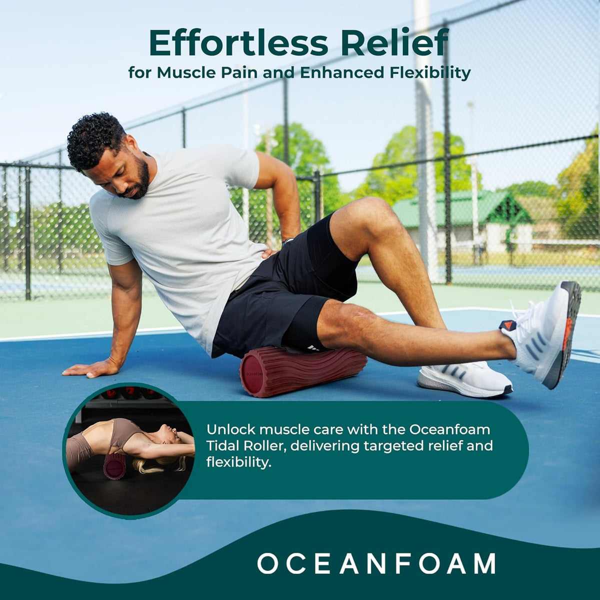 Oceanfoam Tidal Roller - Maroon - Muscle Massage Foam Roller for Back Pain & Stretching - Firm and Ergonomic Wide Wave Textured - Yoga, Athletics, & Wellness - Full Size, 20" x 5"