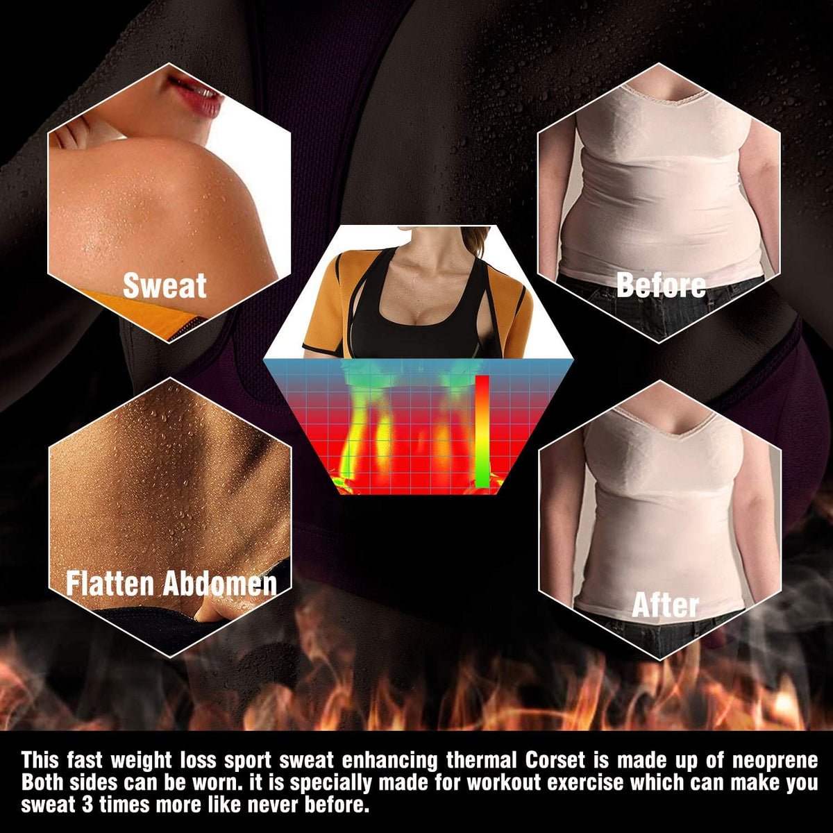 NonEcho Women Sauna Body Shaper Sweat Suit Sleeve Spa Cami Hot Neoprene Slimming Workout Vest Waist Trainer Top