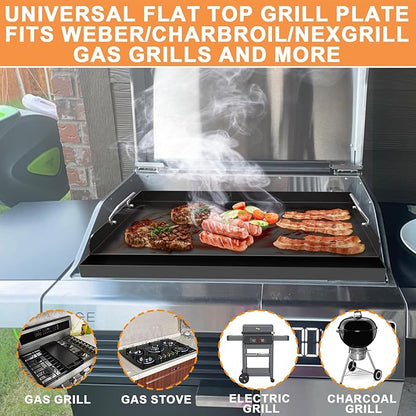 Universal Flat Top Griddle, Large Griddle Insert for Gas/Stove/Electric/Charcoal Grills, 25" x 16" Flat Skillet for Weber Nexgrill Camp Chef Charbroil Skillet Pan for Outdoor Grill, Carbon Steel, 1PC