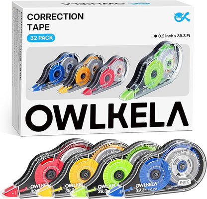 OWLKELA 32Pcs Correction Tape, 39.3 Ft, Colored core