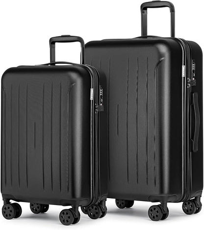KYME Suitcase Hardshell With Double Spinner Wheels, PC+ABS TSA Lock Travel Luggage (Black, 2Pcs Set(20"/24"))