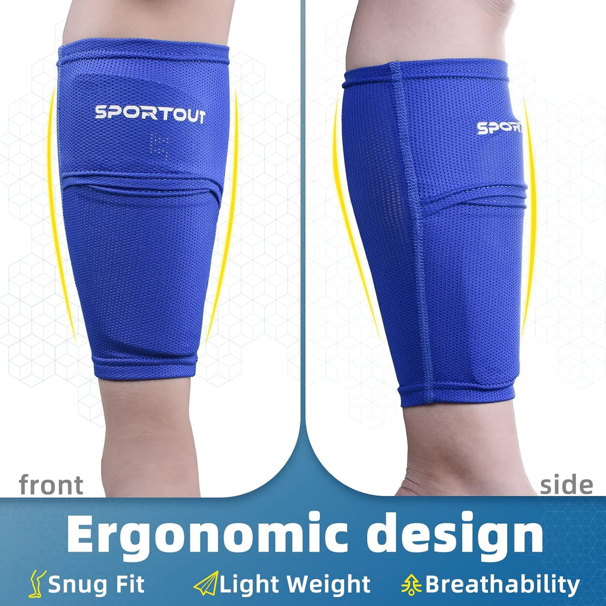 Sportout Soccer Shin Guards - Shin Guards Soccer Kids Youth Adult Protective Shin Pads with Sleeves and Insert Pocket for Boys Girls for Age 4-6, 6-8, 8-10,10-12,12-14,14-Adult