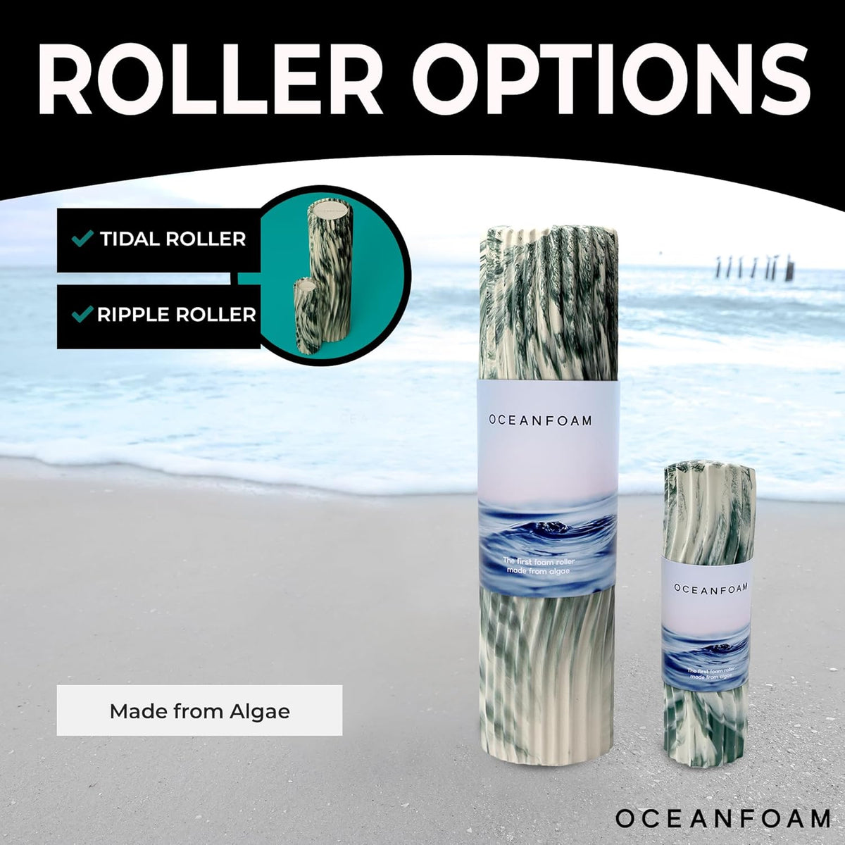 Oceanfoam Ripple Travel Foam Roller (11" x 3.35") Firm Mini Foam Roller for Physical Therapy, Deep Tissue Massage, Back Pain - High Density, Ergonomic Wave Textured - Yoga, Exercise (Hunter Marbled)
