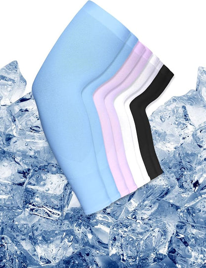 Mudder 8 Pairs UV Sun Protection Cooling Arm Sleeves for Men Women Youth Silk Compression Arm Cover Breathable Outdoors Sport