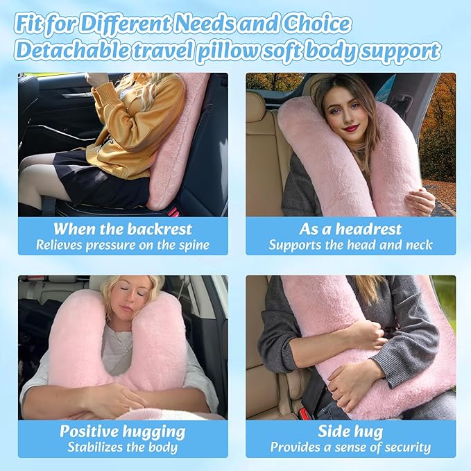 Travel Pillow, Car Pillow for Kids & Adults - Ergonomic Travel Pillows Sleeping Aid for Neck & Body Support, Car Travel Essentials Pillow on Road Trips-Gray