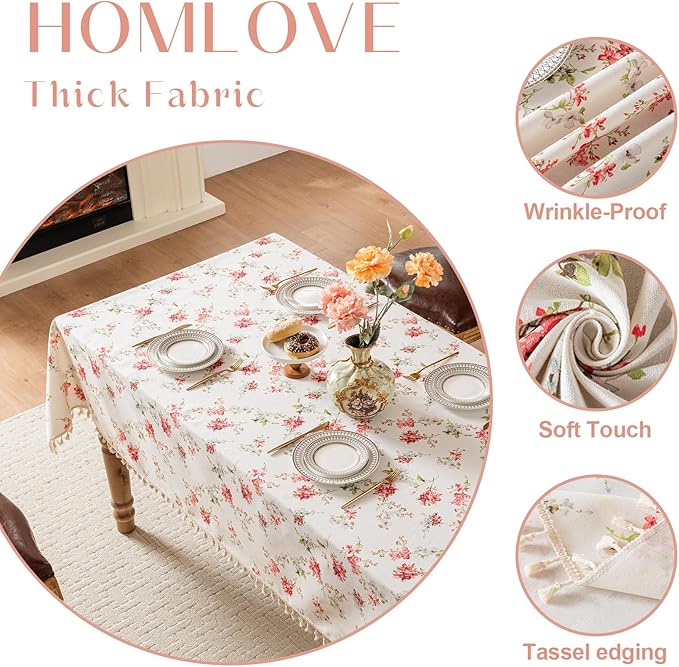 Rectangle Tablecloth Pastoral Style, Waterproof & Stain Resistant Table Cloth Wrinkle Free Table Cover for Dining/Kitchen/Patio, Washable Indoor & Outdoor Use, 55"X70" Red