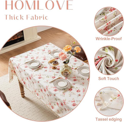 Rectangle Tablecloth Pastoral Style, Waterproof & Stain Resistant Table Cloth Wrinkle Free Table Cover for Dining/Kitchen/Patio, Washable Indoor & Outdoor Use, 55"X70" Red