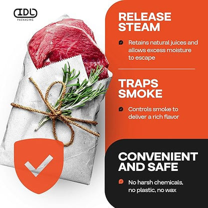 White Butcher Paper 18" x 2160" (180 feet) with Cutter - USA-Made Natural Butcher Paper Roll for Meat and Fish - Uncoated, Unwaxed & Food-Grade Material for Smoker, Grilling & BBQ by IDL Packaging
