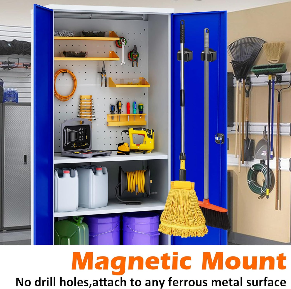 MUTUACTOR Magnetic Broom Holder,4PCS Anti-Slip Magnetic Mount Storage Broom Holders with Rubber Grippers,12lbs Heavy Duty Magnetic Tool Holder for Work Garage Laundry Kitchen RV Van Accessories