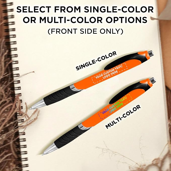 DISCOUNT PROMOS Ballpoint Pens With Rubber Grip - 100 pack - Customizable Text, Logo - Black Ink Ball Point Pen with Soft Touch Plastic - Orange
