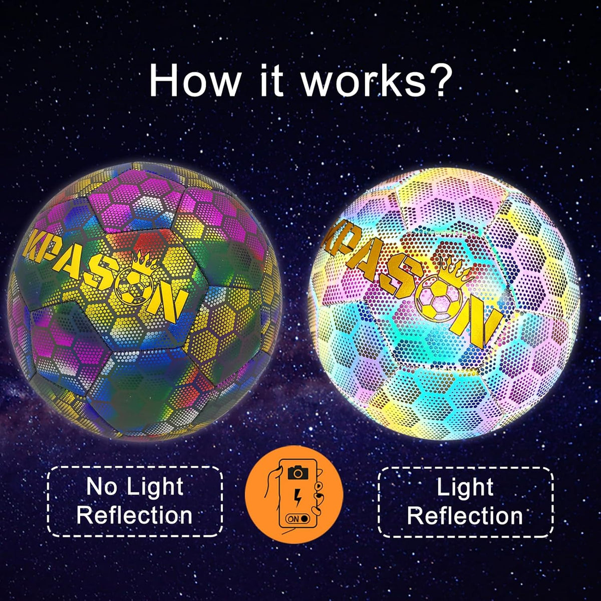 Soccer Ball, Holographic Reflective Glowing Soccer Ball for Men Women Training