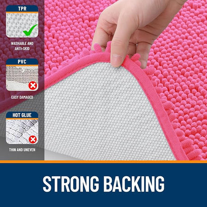 OLANLY Bathroom Runner Rugs 44x24, Soft Absorbent Chenille Bath Rugs, Rubber Backing Quick Dry, Machine Washable Long Bath Mats for Bathroom Floor, Tub and Shower, Home Decor Accessories, Hot Pink