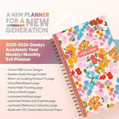 Blue Sky Gen Z 2025-2026 Weekly & Monthly Academic Planner, 5"x8", Gladys