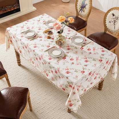 Rectangle Tablecloth Pastoral Style, Waterproof & Stain Resistant Table Cloth Wrinkle Free Table Cover for Dining/Kitchen/Patio, Washable Indoor & Outdoor Use, 55"X70" Red