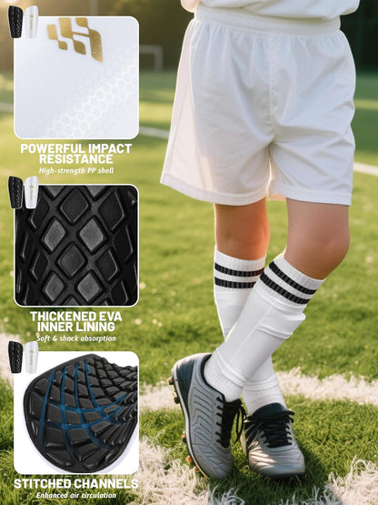 Kids Soccer Shin Guards, Youth Toddler Shin Pads with Sleeves and Soccer Socks for Age 3-16 Boys Girls Protective Lightweight Soccer Equipment