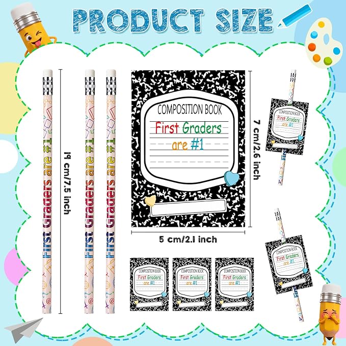 Tenceur 24 Set Back to School 1st Graders Pencils & Cards Gifts Bulk