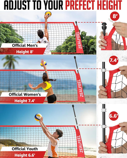 Volleyball Net, 12FT Training Set with 3-Level Adjustable Height (8'/7.4'/6.6'), Freestanding Portable Practice Net for Backyard, Serving & Spiking Drills, with Carry Bag for Outdoor & Indoor